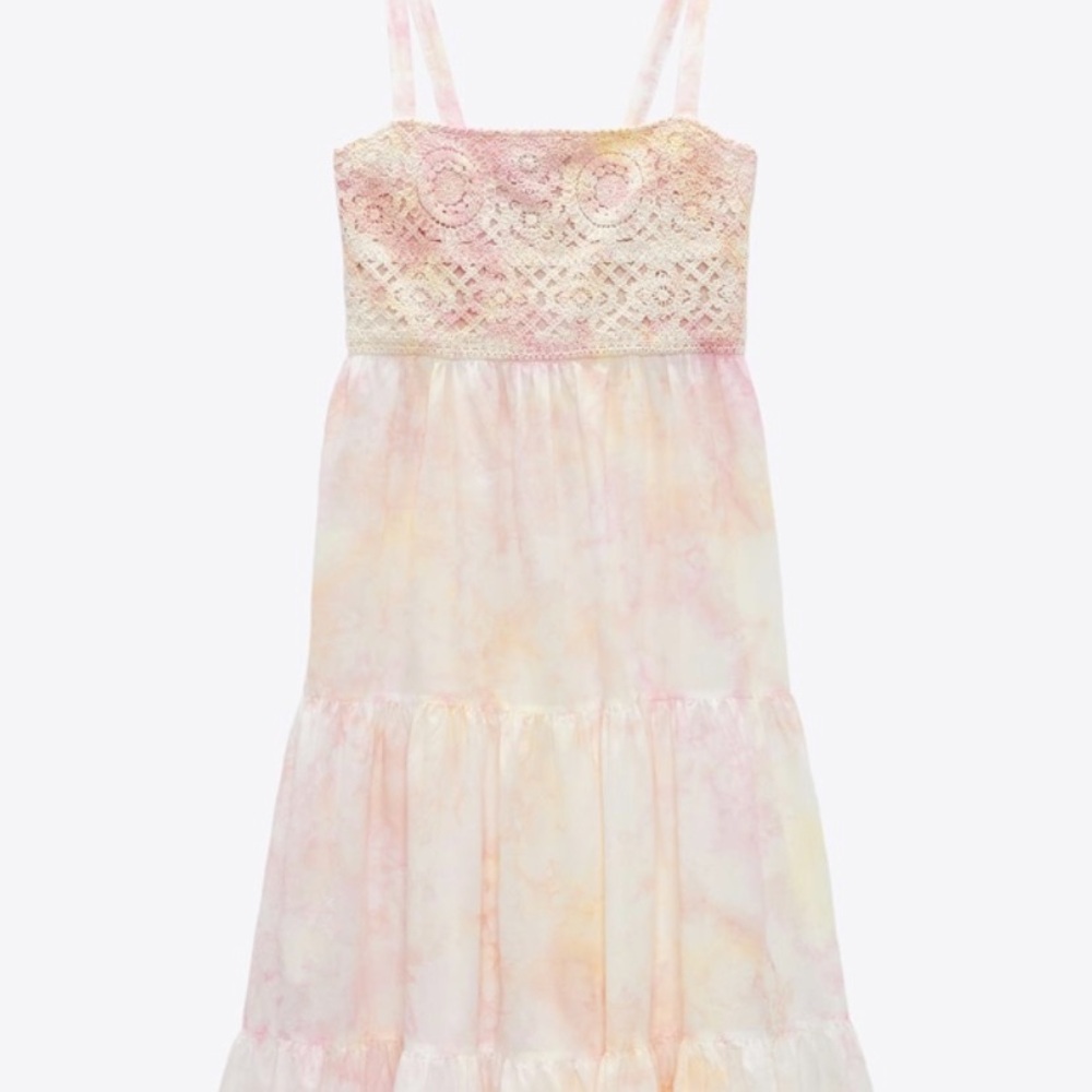 Zara pink Yellow crochet maxi dress